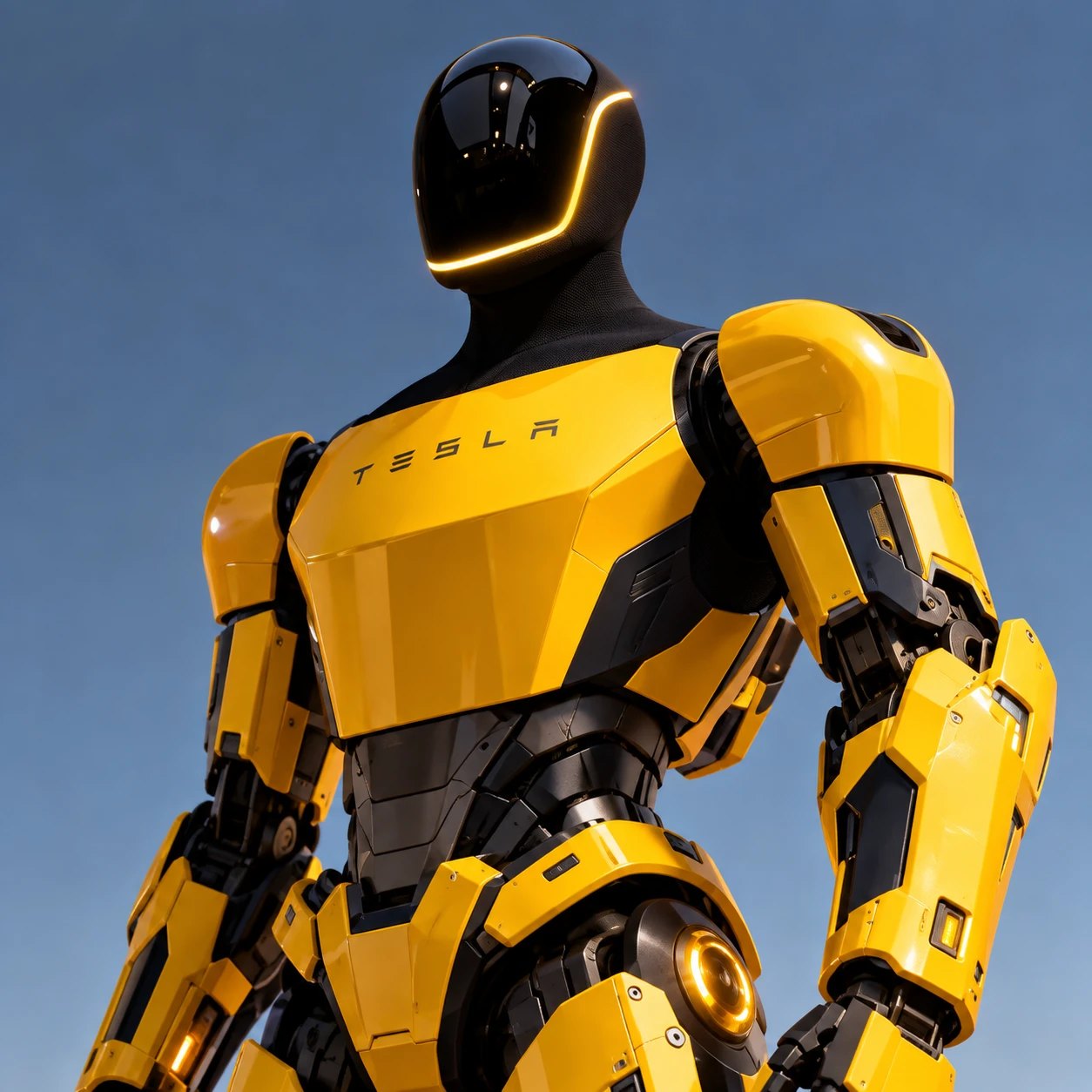 Close-up of the yellow robot with a glowing visor line